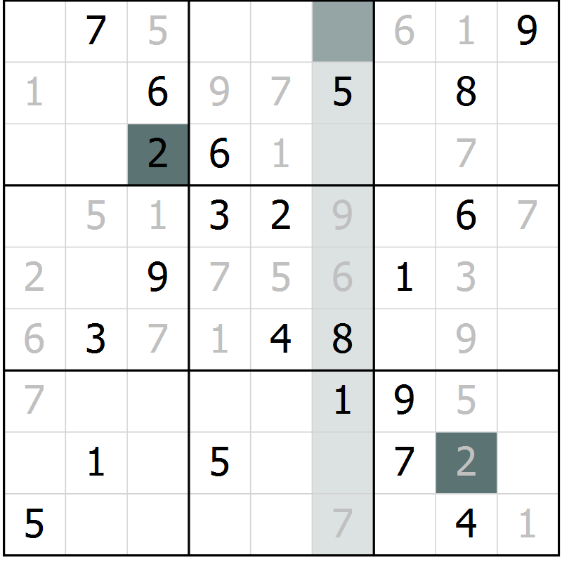 Position des candidats pour la solution de la Gr 8 page 10 du magazine de sudoku Expert n° 013