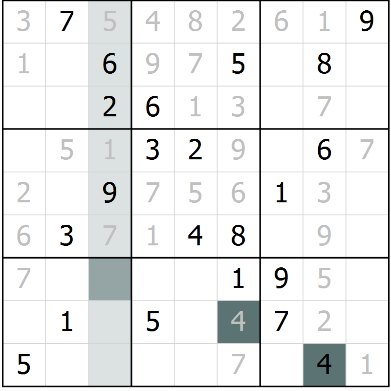 Position des candidats pour la solution de la Gr 8 page 10 du magazine de sudoku Expert n° 013