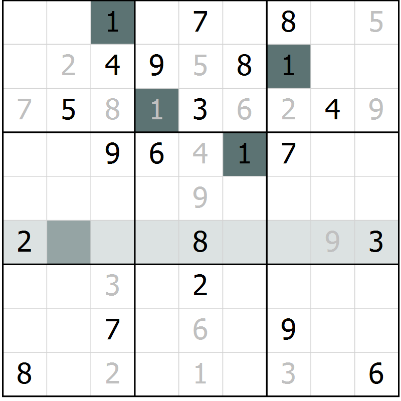 Position des candidats pour la solution de la Gr 9 page 11 du magazine de sudoku Expert n° 013