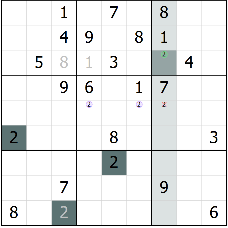 Position des candidats pour la solution de la Gr 9 page 11 du magazine de sudoku Expert n° 013