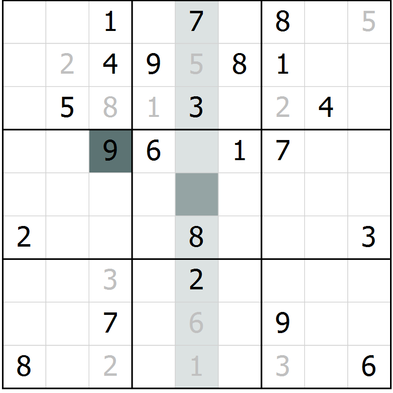 Position des candidats pour la solution de la Gr 9 page 11 du magazine de sudoku Expert n° 013
