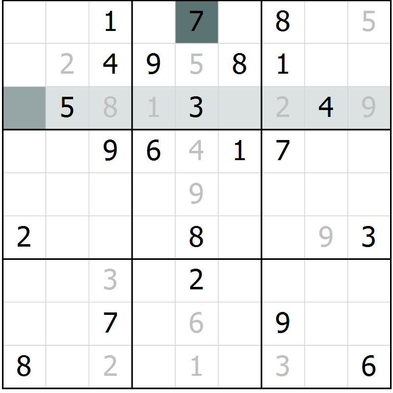 Position des candidats pour la solution de la Gr 9 page 11 du magazine de sudoku Expert n° 013