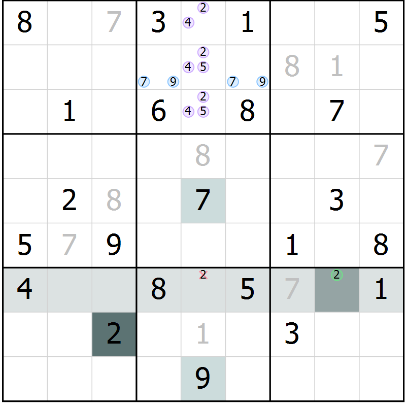 Position des candidats pour la solution de la Gr 11 page 13 du magazine de sudoku Expert n° 016