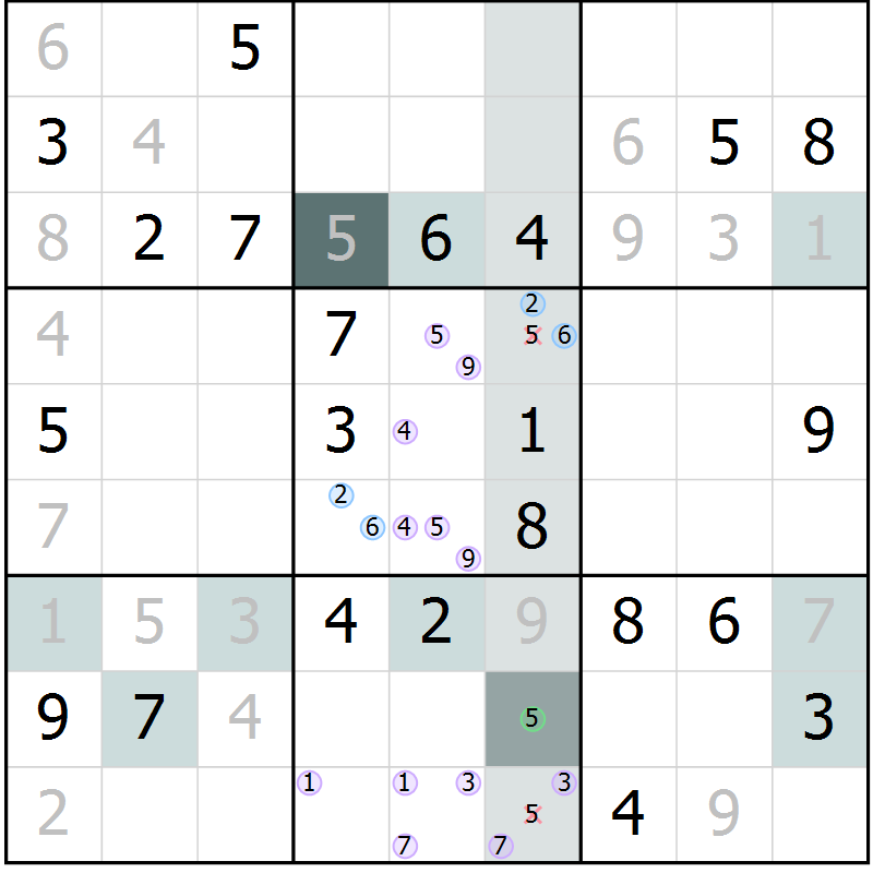 Position des candidats pour la solution de la Gr 13 page 15 du magazine de sudoku Expert n° 016
