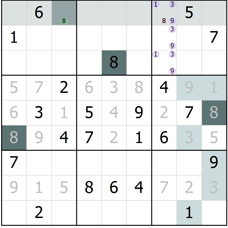 Position des candidats pour la solution de la Gr 14 page 16 du magazine de sudoku Expert n° 016