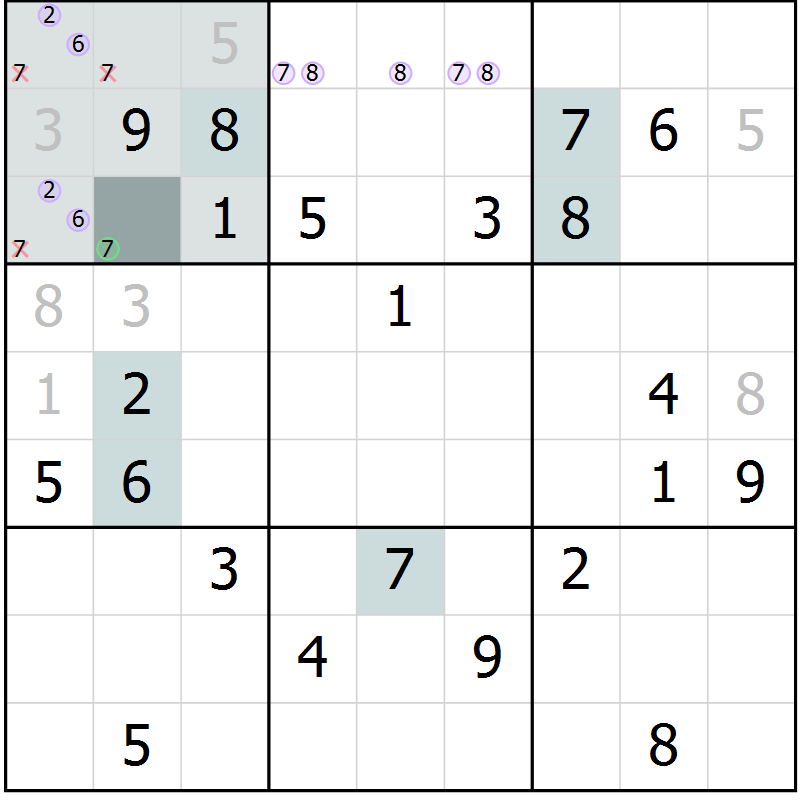 Position des candidats pour la solution de la Gr 16 page 18 du magazine de sudoku Expert n° 016