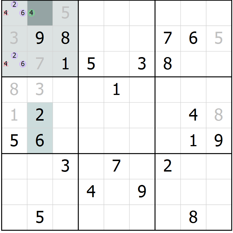 Position des candidats pour la solution de la Gr 16 page 18 du magazine de sudoku Expert n° 016