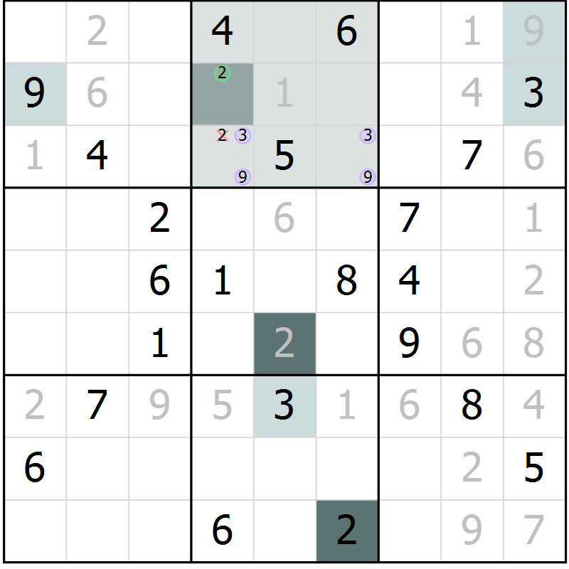 Position des candidats pour la solution de la Gr 18 page 20 du magazine de sudoku Expert n° 016