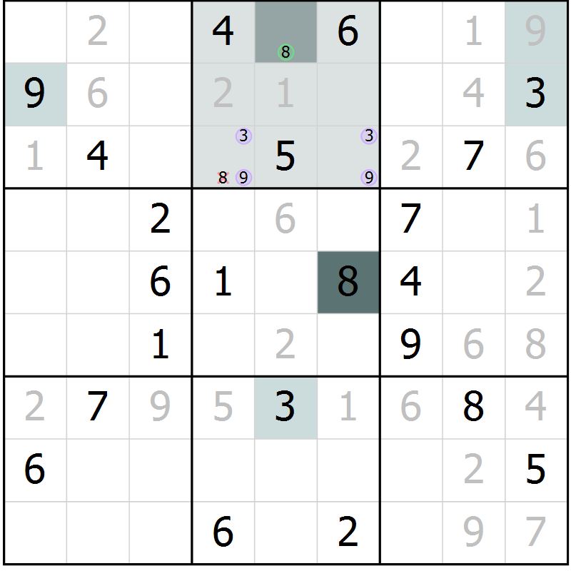 Position des candidats pour la solution de la Gr 18 page 20 du magazine de sudoku Expert n° 016
