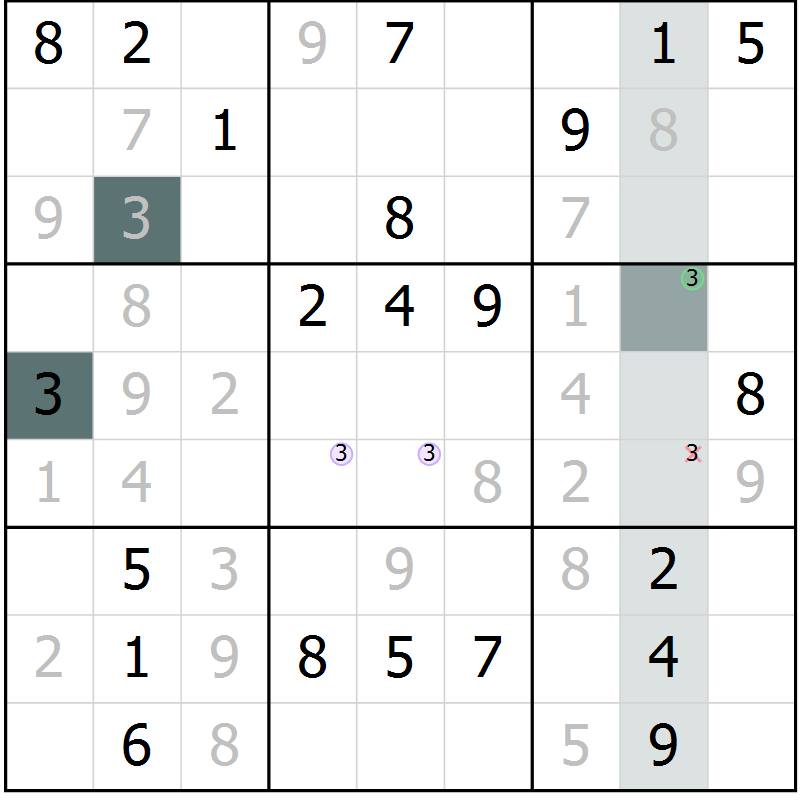 Position des candidats pour la solution de la Gr 19 page 21 du magazine de sudoku Expert n° 016