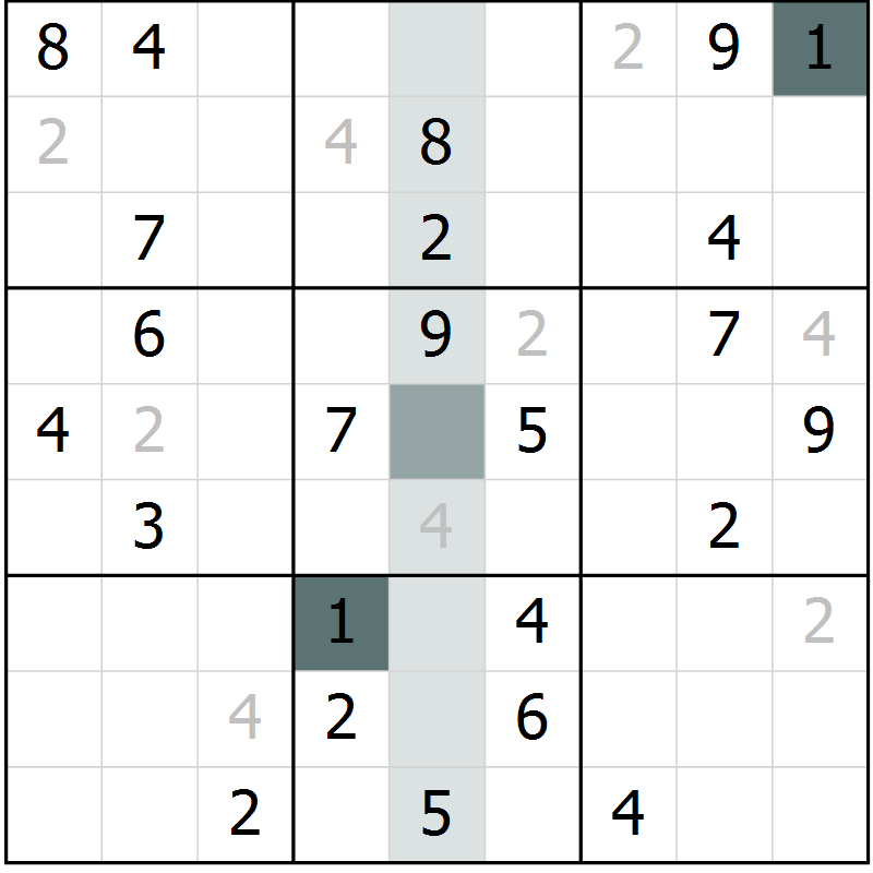 Position des candidats pour la solution de la Gr 2 page 4 du magazine de sudoku Expert n° 016