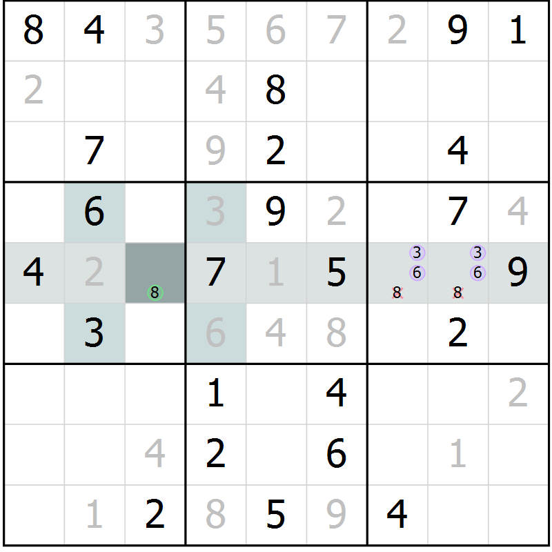 Position des candidats pour la solution de la Gr 2 page 4 du magazine de sudoku Expert n° 016