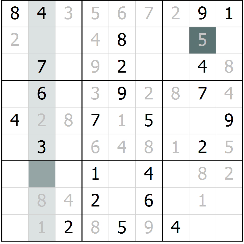 Position des candidats pour la solution de la Gr 2 page 4 du magazine de sudoku Expert n° 016