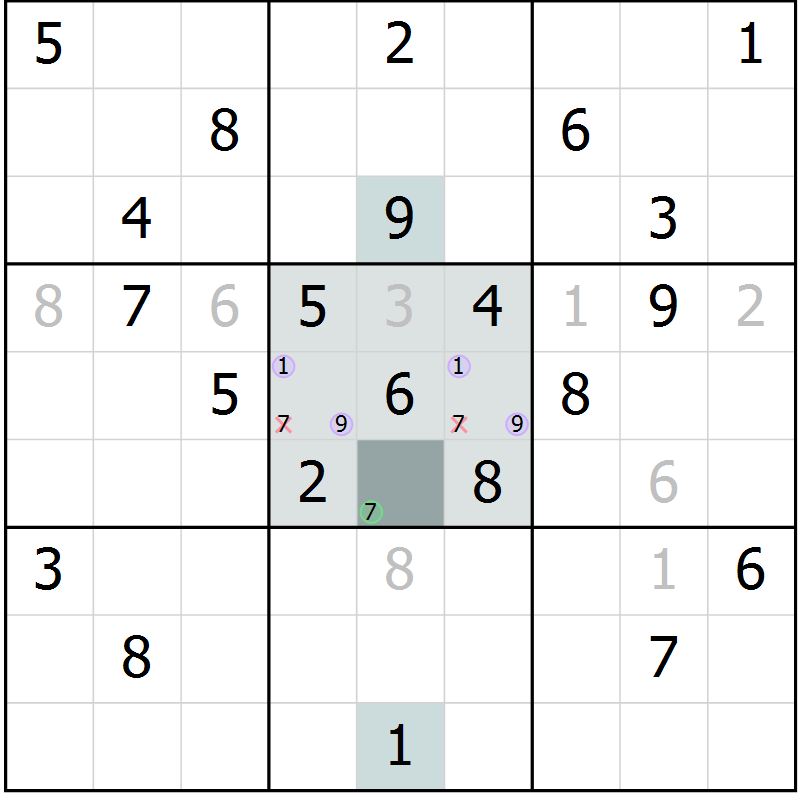 Position des candidats pour la solution de la Gr 21 page 23 du magazine de sudoku Expert n° 016