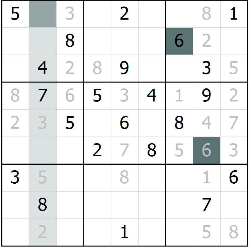 Position des candidats pour la solution de la Gr 21 page 23 du magazine de sudoku Expert n° 016