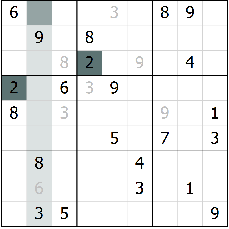 Position des candidats pour la solution de la Gr 22 page 24 du magazine de sudoku Expert n° 016