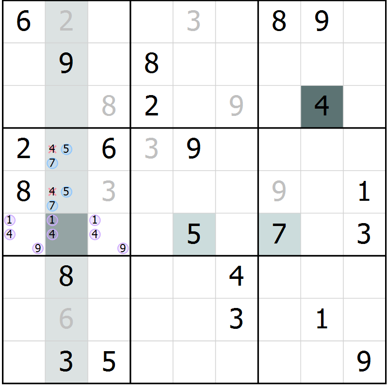 Position des candidats pour la solution de la Gr 22 page 24 du magazine de sudoku Expert n° 016