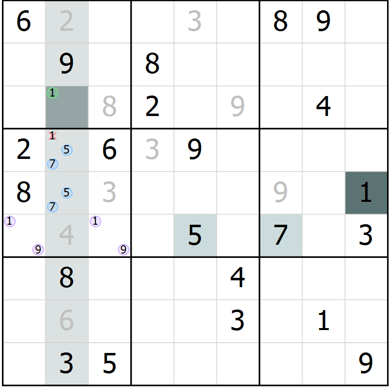 Position des candidats pour la solution de la Gr 22 page 24 du magazine de sudoku Expert n° 016