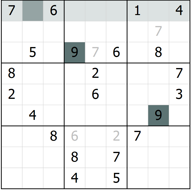 Position des candidats pour la solution de la Gr 23 page 25 du magazine de sudoku Expert n° 016