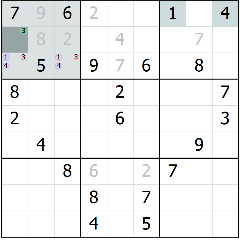 Position des candidats pour la solution de la Gr 23 page 25 du magazine de sudoku Expert n° 016