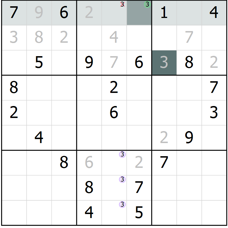 Position des candidats pour la solution de la Gr 23 page 25 du magazine de sudoku Expert n° 016