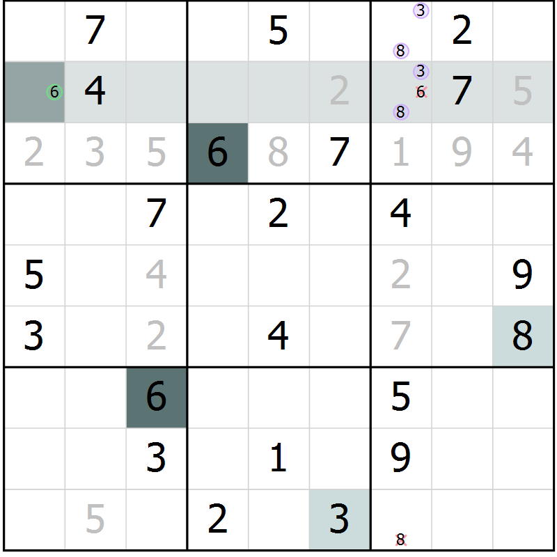 Position des candidats pour la solution de la Gr 24 page 26 du magazine de sudoku Expert n° 016