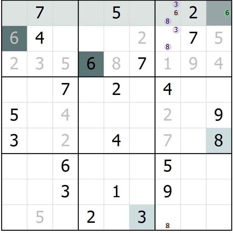 Position des candidats pour la solution de la Gr 24 page 26 du magazine de sudoku Expert n° 016