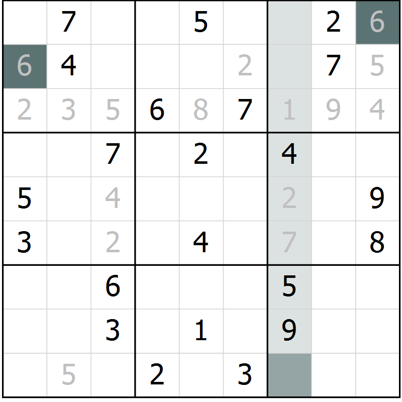 Position des candidats pour la solution de la Gr 24 page 26 du magazine de sudoku Expert n° 016