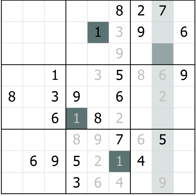 Position des candidats pour la solution de la Gr 25 page 27 du magazine de sudoku Expert n° 016