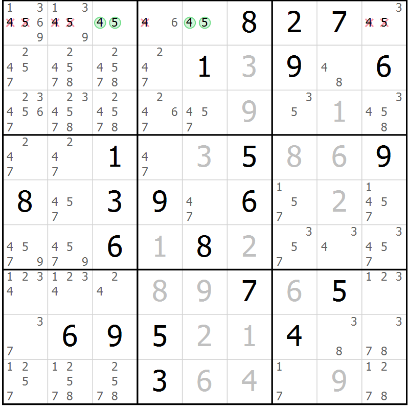 Position des candidats pour la solution de la Gr 25 page 27 du magazine de sudoku Expert n° 016