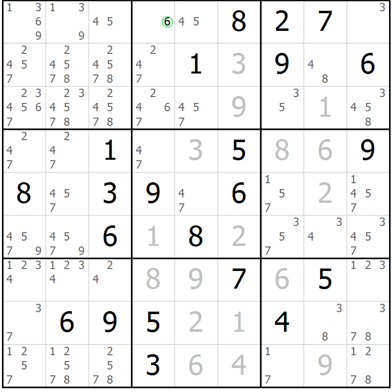 Position des candidats pour la solution de la Gr 25 page 27 du magazine de sudoku Expert n° 016