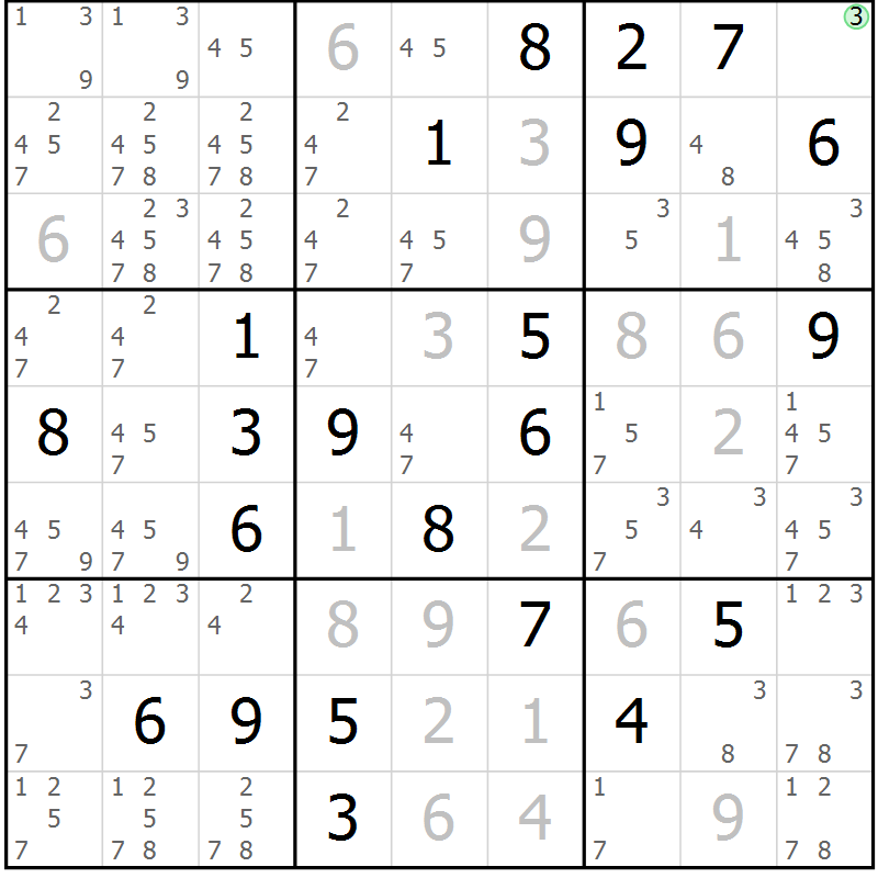 Position des candidats pour la solution de la Gr 25 page 27 du magazine de sudoku Expert n° 016