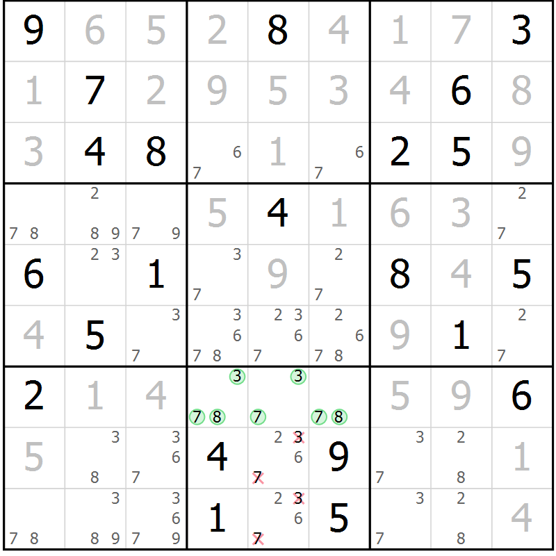 Position des candidats pour la solution de la Gr 26 page 28 du magazine de sudoku Expert n° 016