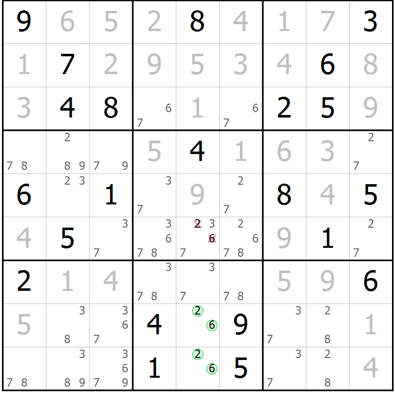 Position des candidats pour la solution de la Gr 26 page 28 du magazine de sudoku Expert n° 016