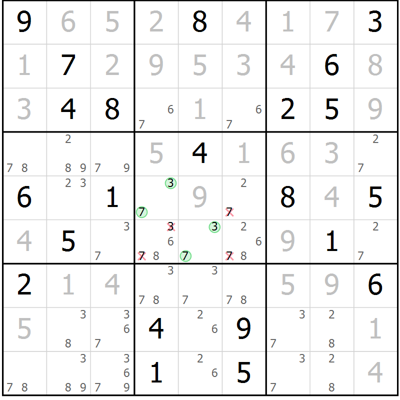 Position des candidats pour la solution de la Gr 26 page 28 du magazine de sudoku Expert n° 016