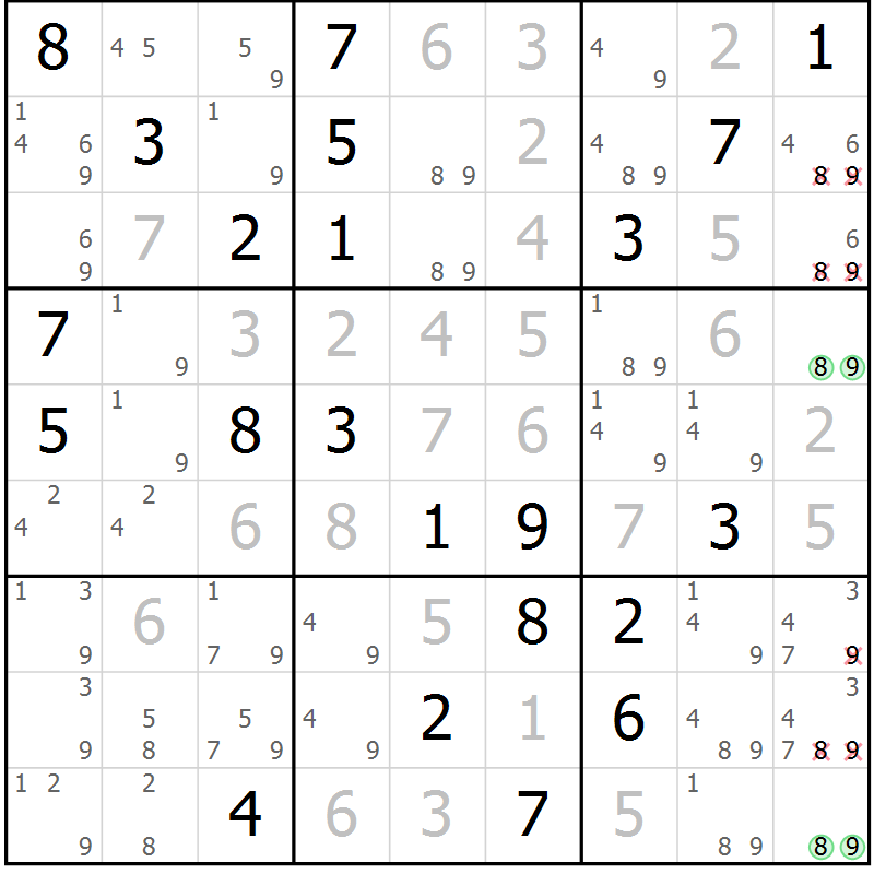 Position des candidats pour la solution de la Gr 27 page 29 du magazine de sudoku Expert n° 016