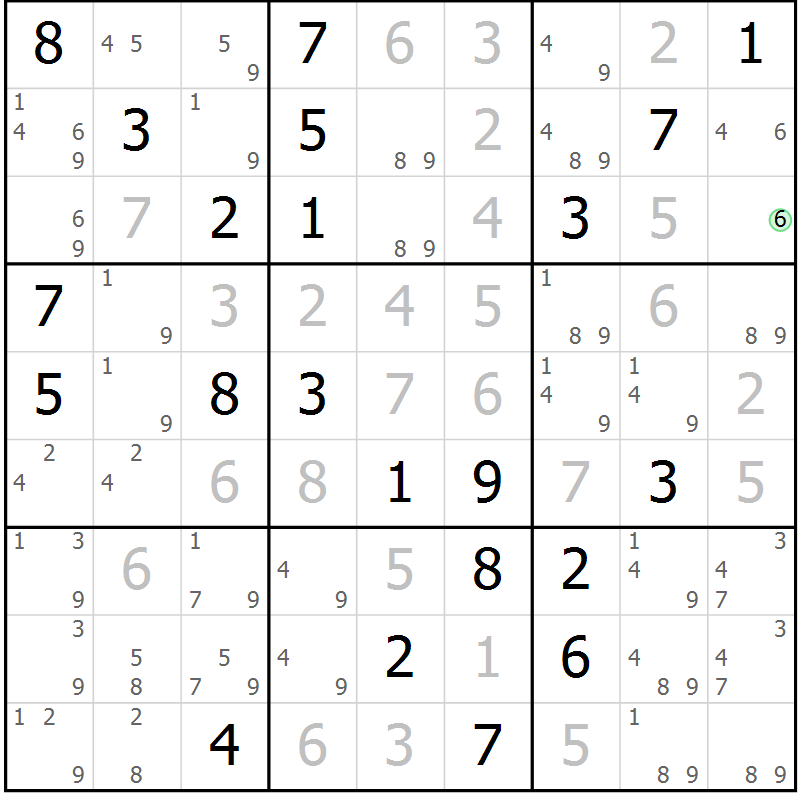 Position des candidats pour la solution de la Gr 27 page 29 du magazine de sudoku Expert n° 016
