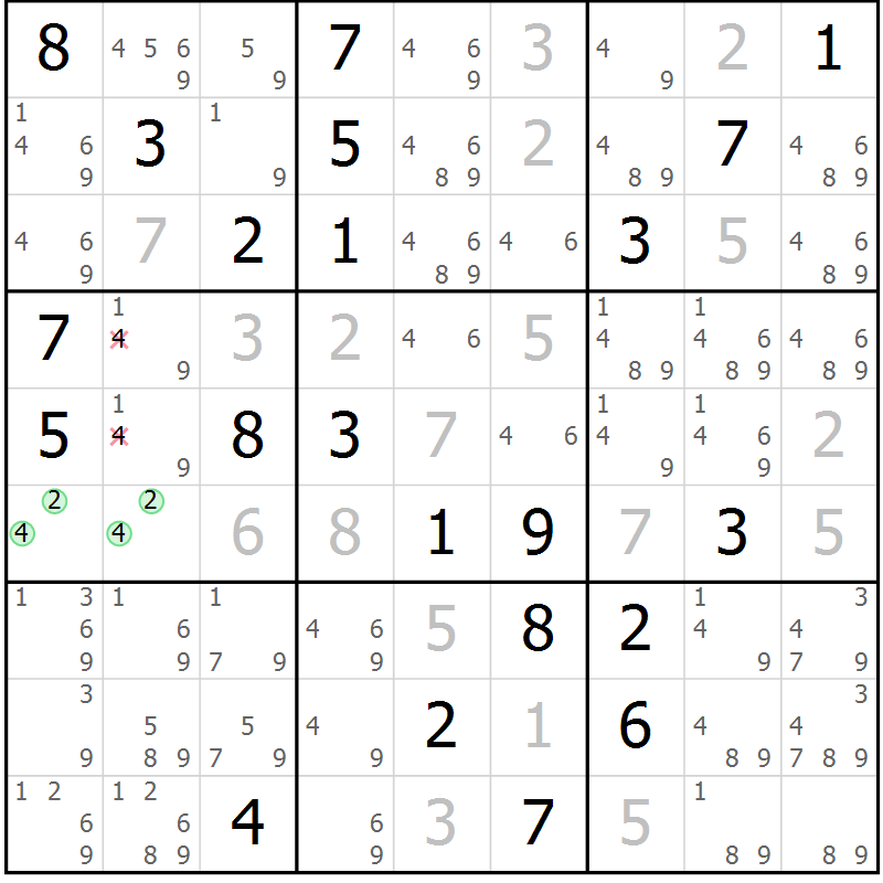 Position des candidats pour la solution de la Gr 27 page 29 du magazine de sudoku Expert n° 016