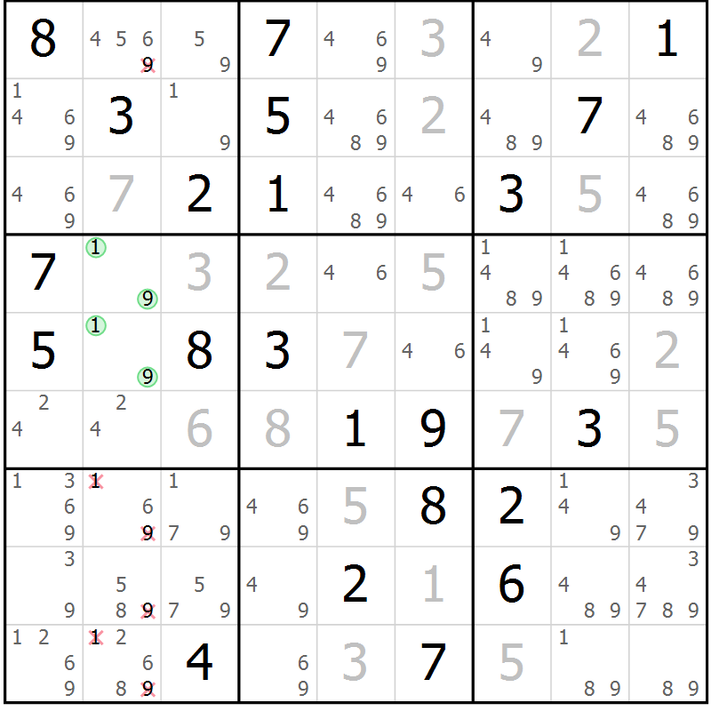 Position des candidats pour la solution de la Gr 27 page 29 du magazine de sudoku Expert n° 016