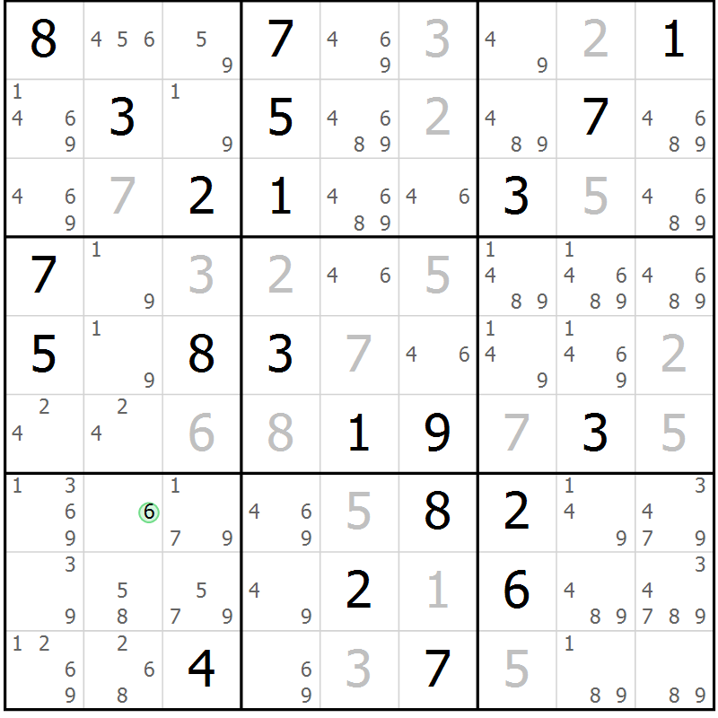Position des candidats pour la solution de la Gr 27 page 29 du magazine de sudoku Expert n° 016