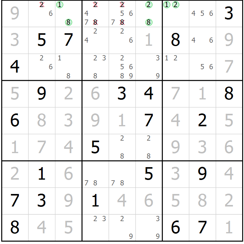 Position des candidats pour la solution de la Gr 28 page 30 du magazine de sudoku Expert n° 016