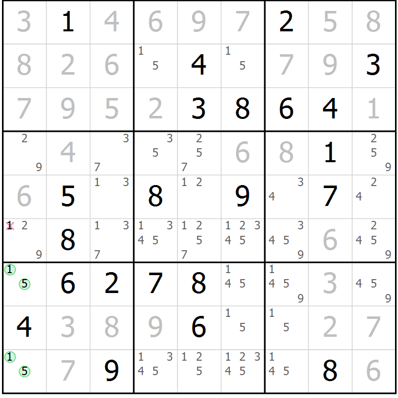 Position des candidats pour la solution de la Gr 29 page 31 du magazine de sudoku Expert n° 016