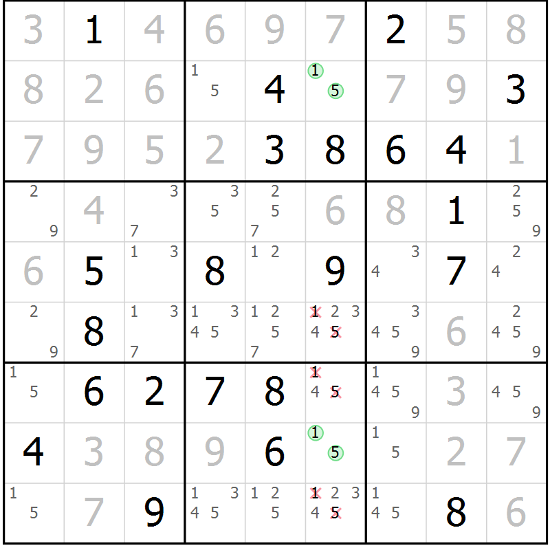 Position des candidats pour la solution de la Gr 29 page 31 du magazine de sudoku Expert n° 016