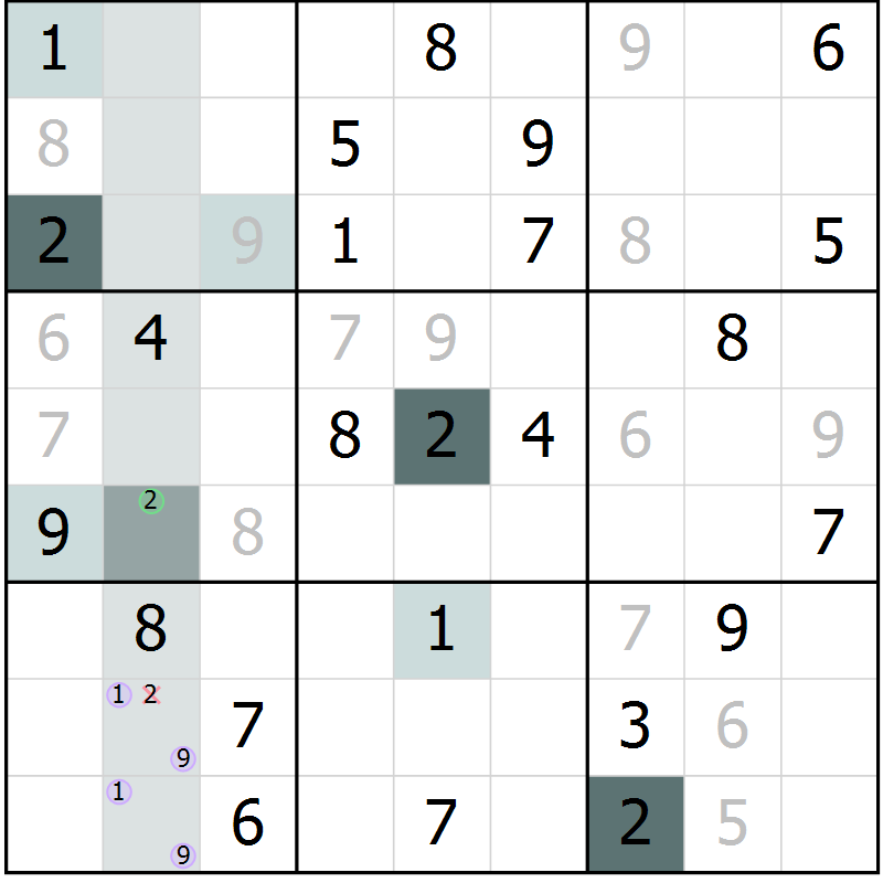 Position des candidats pour la solution de la Gr 3 page 5 du magazine de sudoku Expert n° 016