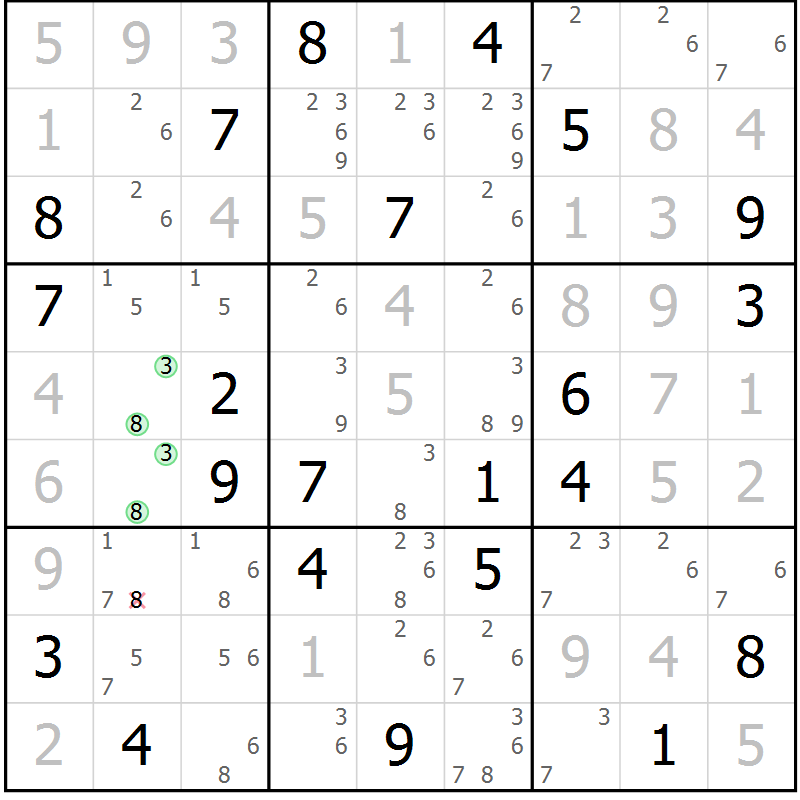 Position des candidats pour la solution de la Gr 31 page 33 du magazine de sudoku Expert n° 016