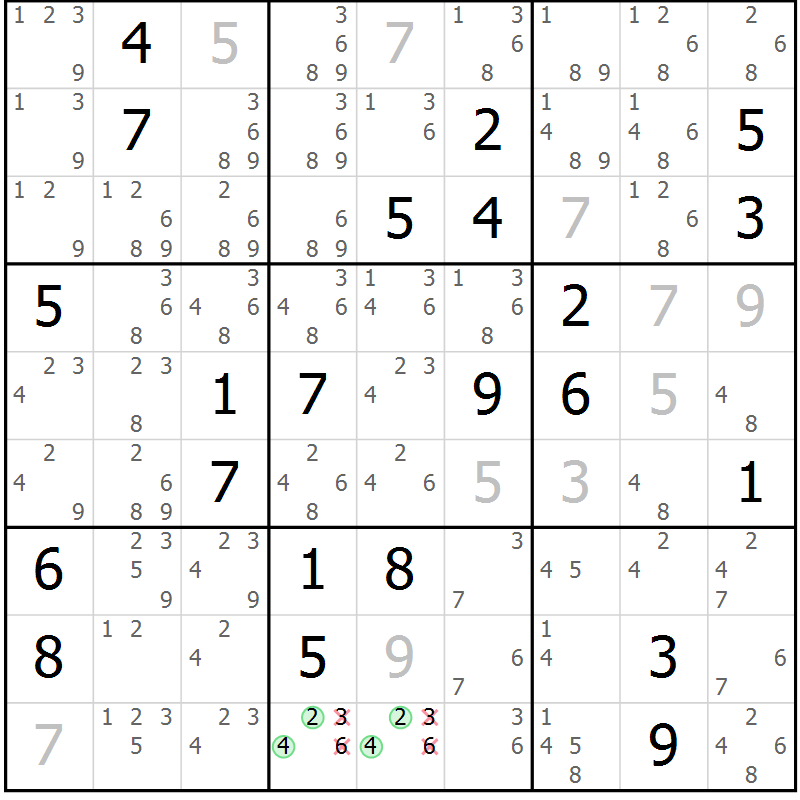 Position des candidats pour la solution de la Gr 32 page 34 du magazine de sudoku Expert n° 016