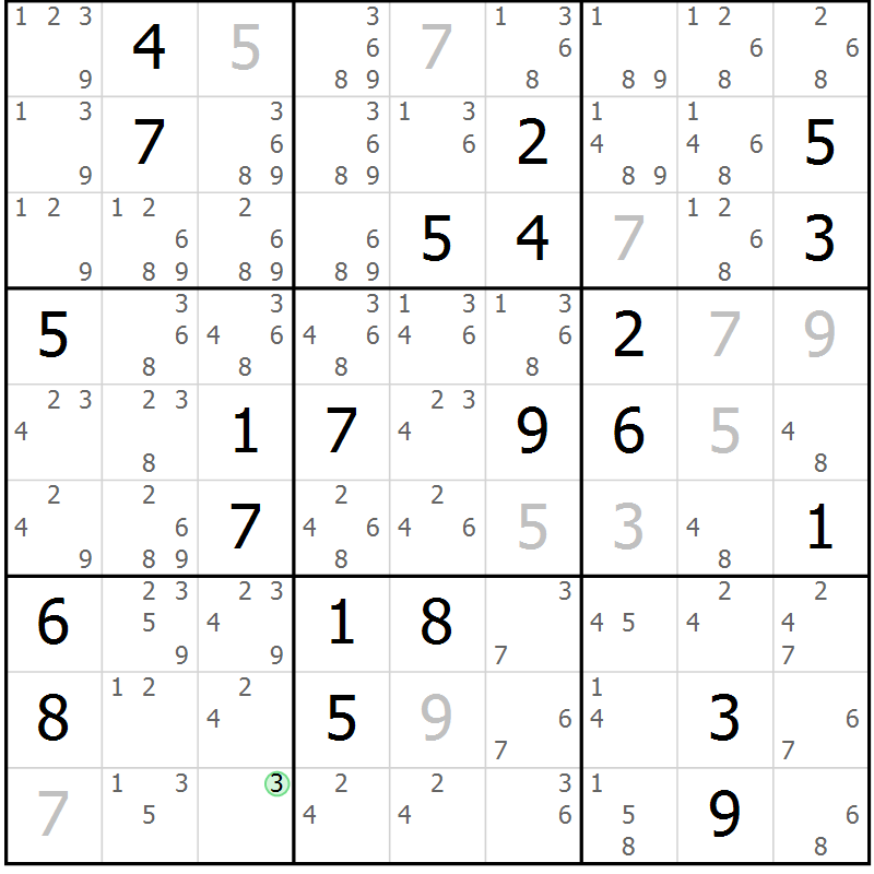 Position des candidats pour la solution de la Gr 32 page 34 du magazine de sudoku Expert n° 016