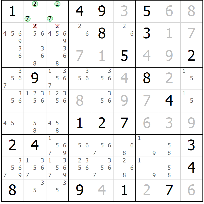 Position des candidats pour la solution de la Gr 33 page 35 du magazine de sudoku Expert n° 016