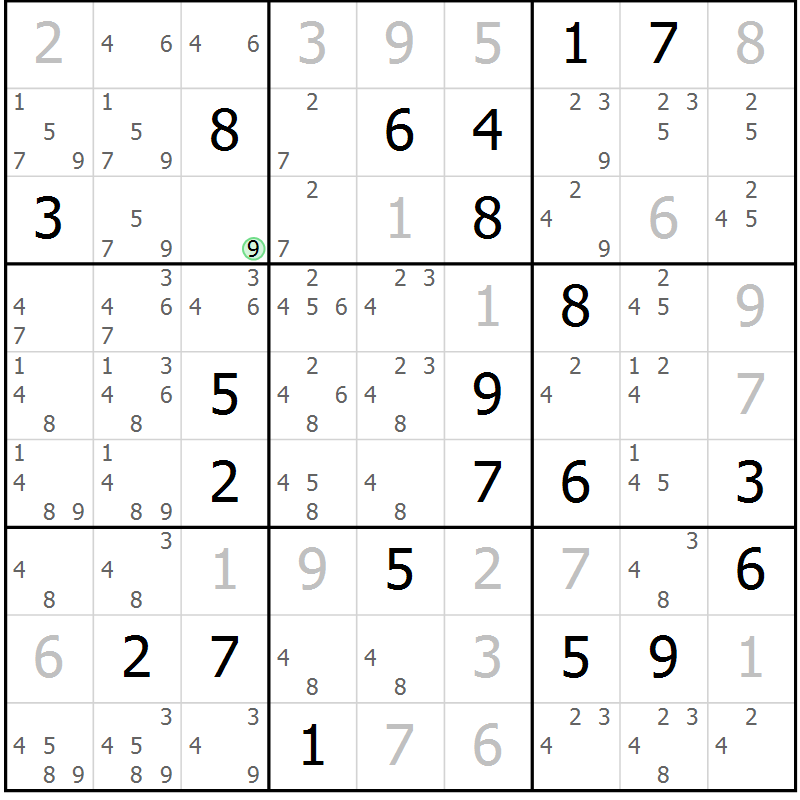Position des candidats pour la solution de la Gr 35 page 37 du magazine de sudoku Expert n° 016