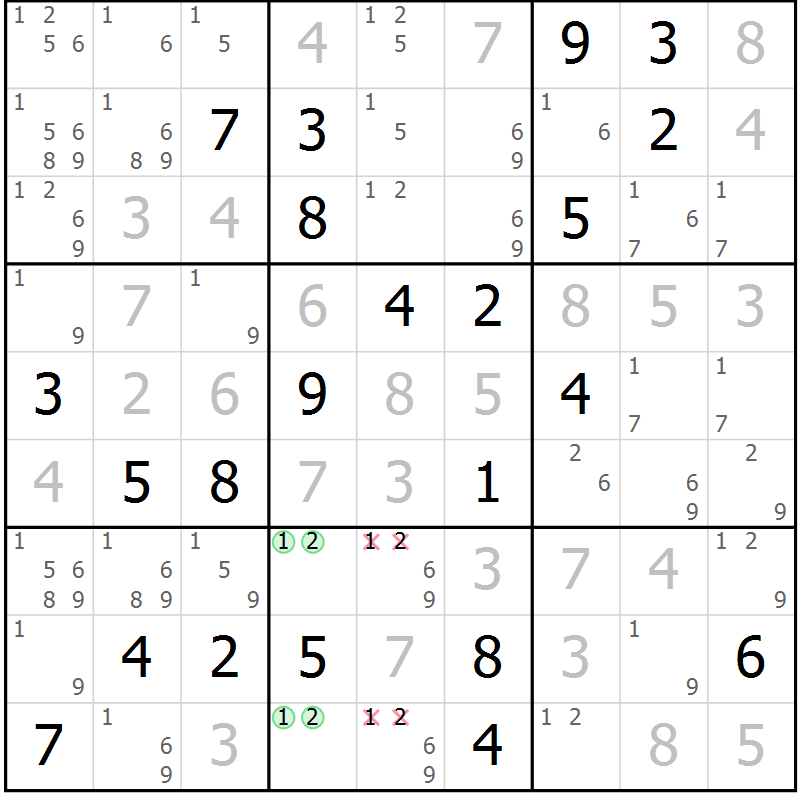 Position des candidats pour la solution de la Gr 36 page 38 du magazine de sudoku Expert n° 016
